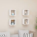 White Floating Wall Cube Shelves Set of Four - Modern Decorative Display