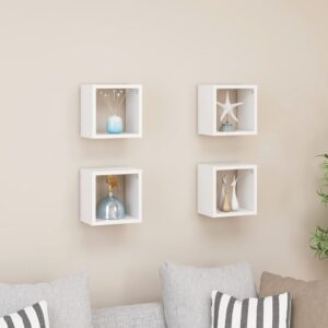 White Floating Wall Cube Shelves Set of Four - Modern Decorative Display