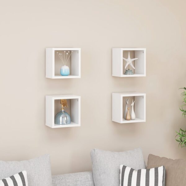 White Floating Wall Cube Shelves Set of Four - Modern Decorative Display