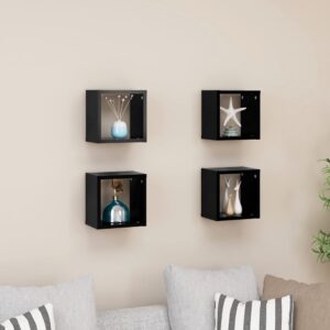 Chic Black Floating Wall Cube Shelves Set of 4 - Versatile Home Decor Storage