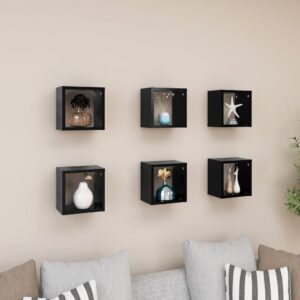 Chic Black Floating Wall Cube Shelves Set of Six - Versatile Home Decor Storage