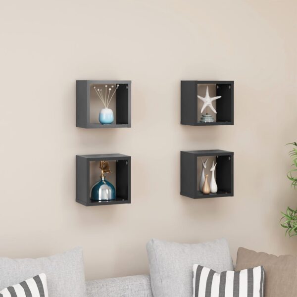 Modern Grey Floating Wall Cube Shelves Set of Four - Decorative Storage