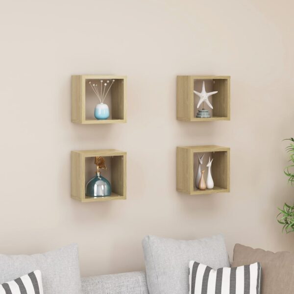 Chic Sonoma Oak Floating Wall Cube Shelves Set - Versatile Home Decor Storage