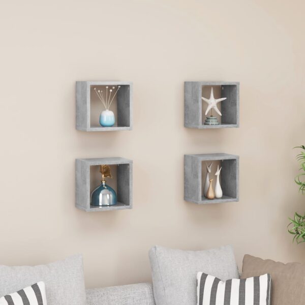 Modern Concrete Grey Floating Wall Cube Shelves Set of Four - Versatile & Chic