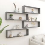 Elegant High Gloss Grey Wall Cube Shelves Set of Four Display Storage Decor