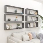 Elegant High Gloss Grey Wall Cube Shelves Set of Six - Chic Engineered Wood Display