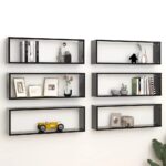 Elegant Black Wall Cube Shelves Set of Six - Chic Engineered Wood Display Storage