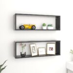 Elegant Grey Wall Mounted Cube Shelves Set Display Storage Bookshelf Decor