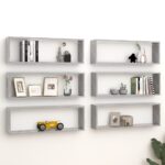 Elegant Concrete Grey Wall Cube Shelves Set of Six - Chic Engineered Wood Display