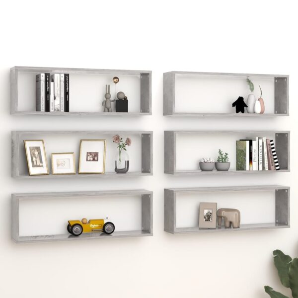 Elegant Concrete Grey Wall Cube Shelves Set of Six - Chic Engineered Wood Display