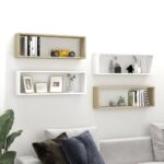 Wall Cube Shelves 4 pcs White&Sonoma Oak 80x15x26.5cm Engineered Wood