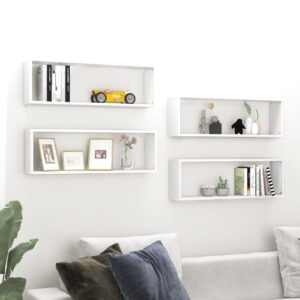 Wall Cube Shelves 4 pcs High Gloss White 80x15x26.5cm Engineered Wood