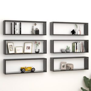 Elegant High Gloss Black Wall Cube Shelves Set of Six Modern Display Storage