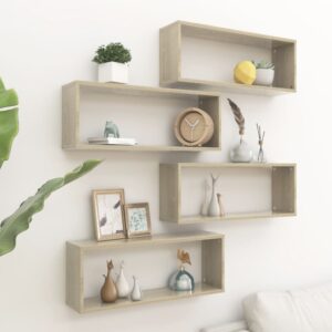 Chic Sonoma Oak Finish Wall Cube Shelves Set for Storage & Display Decor