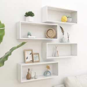 High Gloss White Floating Wall Cube Shelves Set for Books  Decor Display