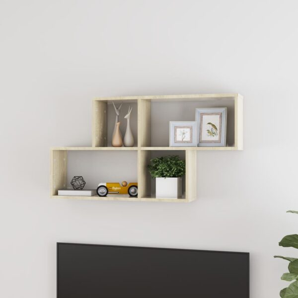 Chic Sonoma Oak Wall Shelf - Engineered Wood Floating Cube Display Storage