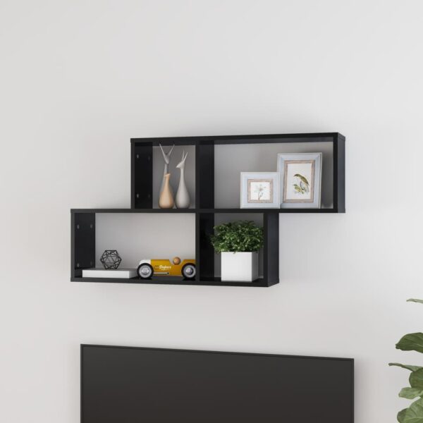 Chic High Gloss Black Floating Wall Shelf Display Storage Engineered Wood