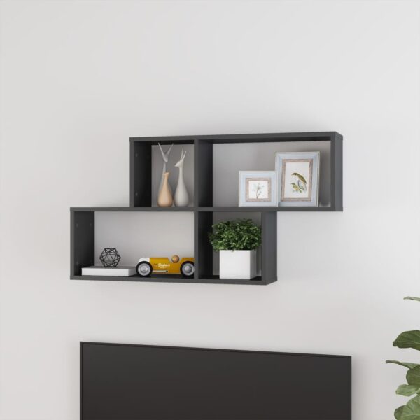 Chic High Gloss Grey Floating Wall Shelf Display Storage Engineered Wood Decor