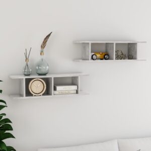 Chic Concrete Grey Floating Wall Shelves Set Invisible Mount Engineered Wood