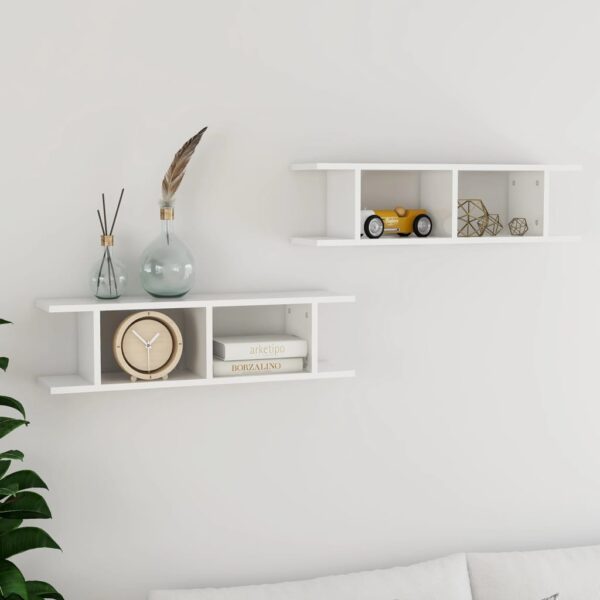 Chic High Gloss White Floating Wall Shelves Set Invisible Mount Decor Display