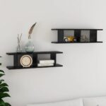 Chic High Gloss Black Floating Wall Shelves Set Invisible Mount Decor Display