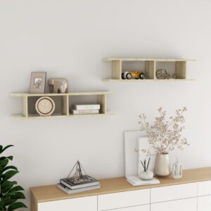 Chic Sonoma Oak Floating Wall Shelves Set Invisible Mount Display Storage