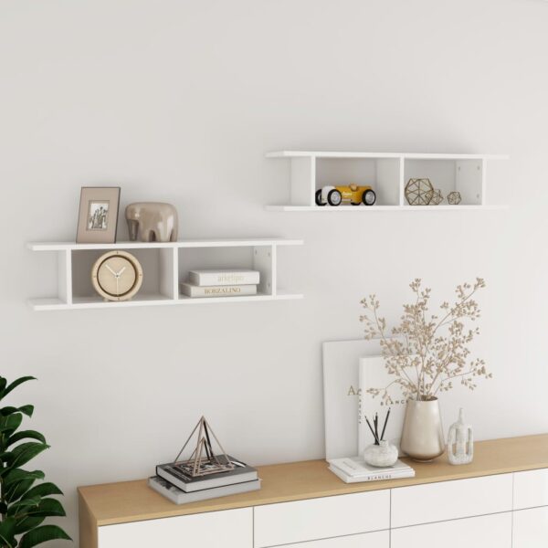 Chic High Gloss White Floating Wall Shelves Set Invisible Mount Decor Display