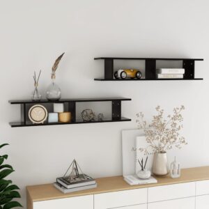 Wall Shelves 2 pcs Black 105x18x20 cm Engineered Wood