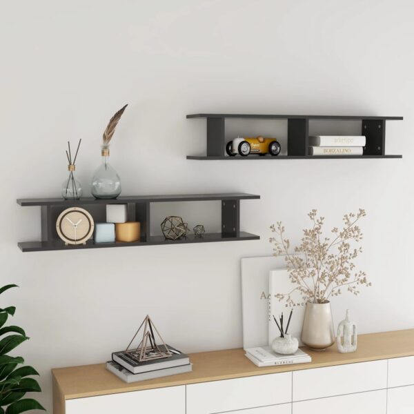 Chic Grey Floating Wall Shelves Set of Two - Modern Display Storage Home Decor