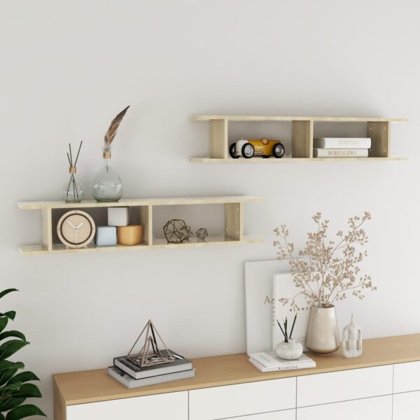 Chic Sonoma Oak Floating Wall Shelves Set Invisible Mount Display Storage