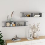 Chic Concrete Grey Floating Wall Shelves Set Invisible Mount Display Storage