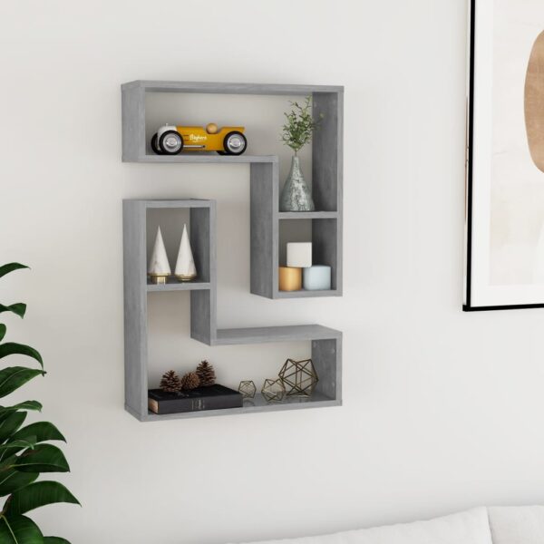 Chic Concrete Grey Floating Wall Shelves Set - Invisible Mount  Engineered Wood