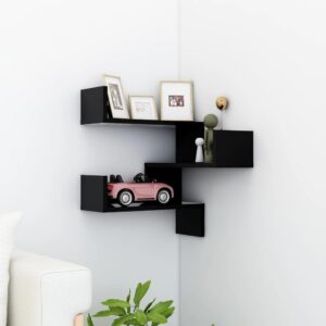 Chic Black Engineered Wood Corner Wall Shelf Decorative Display Storage Unit