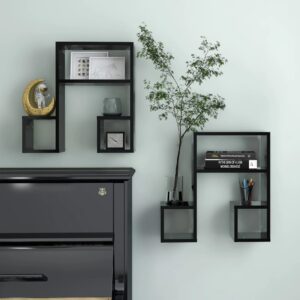 Chic Black Music Note Wall Shelves Set - Engineered Wood Display Storage Decor