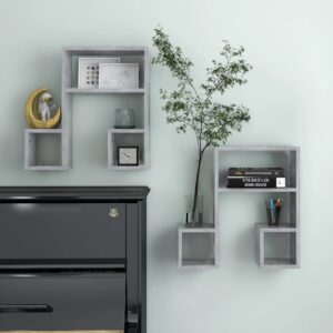 Chic Concrete Grey Music Note Wall Shelves Set - Engineered Wood Display Storage