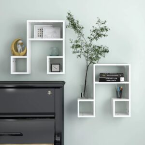 Chic High Gloss White Floating Wall Shelves Music Note Design Display Storage