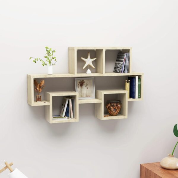 Chic Sonoma Oak Car-Shaped Engineered Wood Wall Shelf Storage Display Organizer