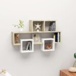 Chic Car-Shaped Wall Shelf White Oak Finish Display Storage Organizer Decor