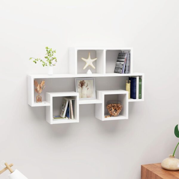 Chic High Gloss White Car-Shaped Engineered Wood Wall Shelf Storage Display