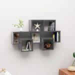 Chic High Gloss Grey Car-Shaped Engineered Wood Wall Shelf Storage Display