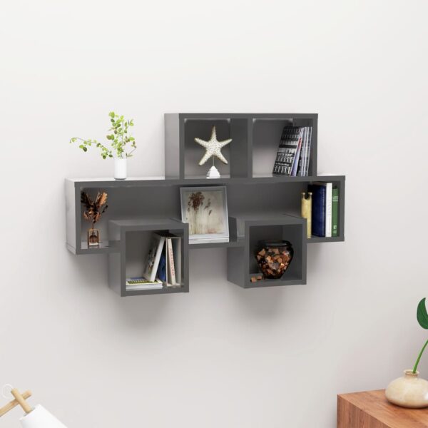 Chic High Gloss Grey Car-Shaped Engineered Wood Wall Shelf Storage Display