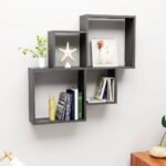 Chic Grey Wall Mounted Cube Shelf Storage Display Engineered Wood Organizer