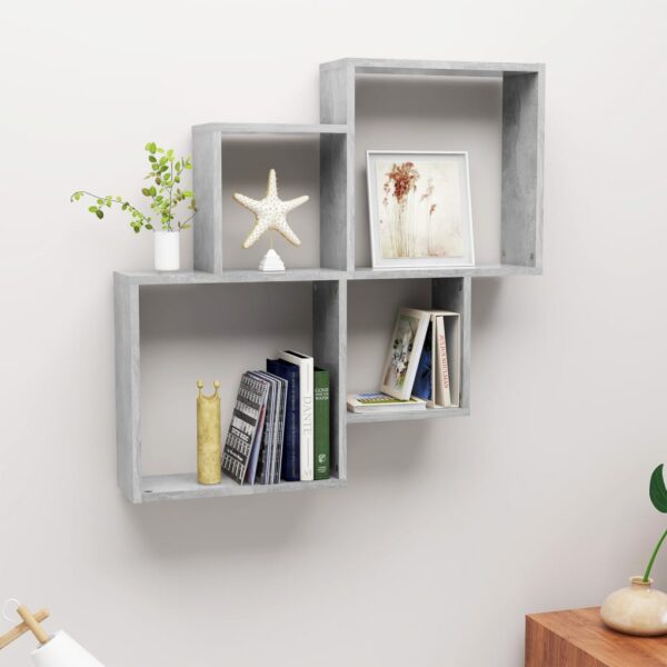 Chic Concrete Grey Wall Cube Shelf - Stylish Engineered Wood Storage Display