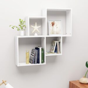 Chic High Gloss White Floating Cube Wall Shelf Storage Display Organizer Wood