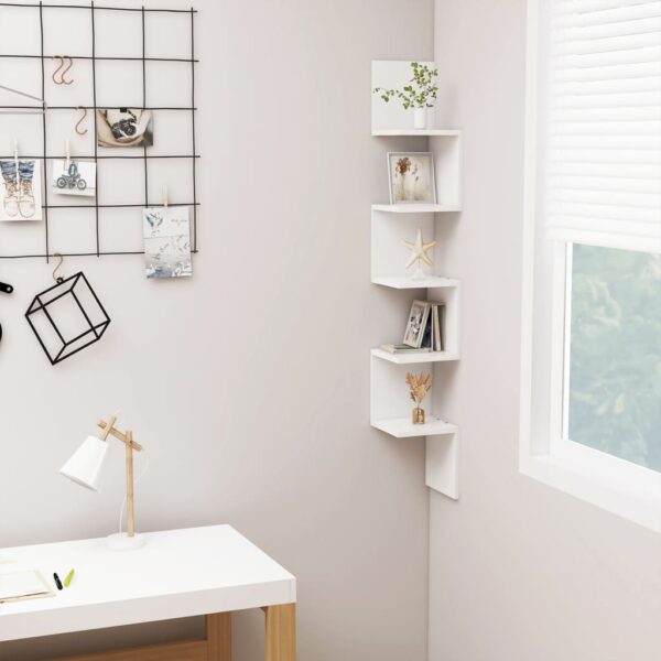 Chic White Engineered Wood Corner Wall Shelf Decorative Display Storage