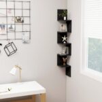 Chic Black Engineered Wood Corner Wall Shelf Decorative Display Storage Unit