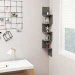 Chic Grey Engineered Wood Corner Wall Shelf Decorative Display Storage Unit