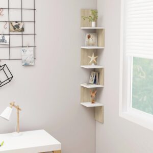 Wall Corner Shelf White and Sonoma Oak 20x20x127.5 cm Engineered Wood