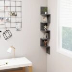 Chic High Gloss Grey Corner Wall Shelf Durable Engineered Wood Space Saver