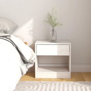 Solid Pinewood Bedside Cabinet White Rustic Nightstand Storage Organizer